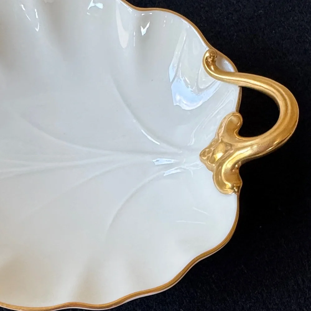 Vintage LENOX Elegant Gold and Cream Leaf-Shaped Dish Hand Decorated w/24K Gold - Picture 2 of 11